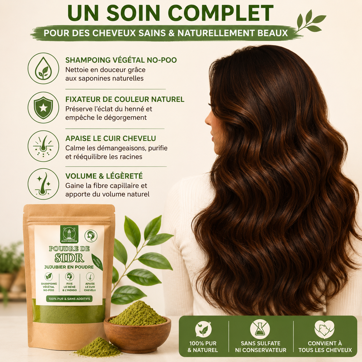Poudre de Sidr — Jujubier du Maroc | Shampoing Végétal No-Poo