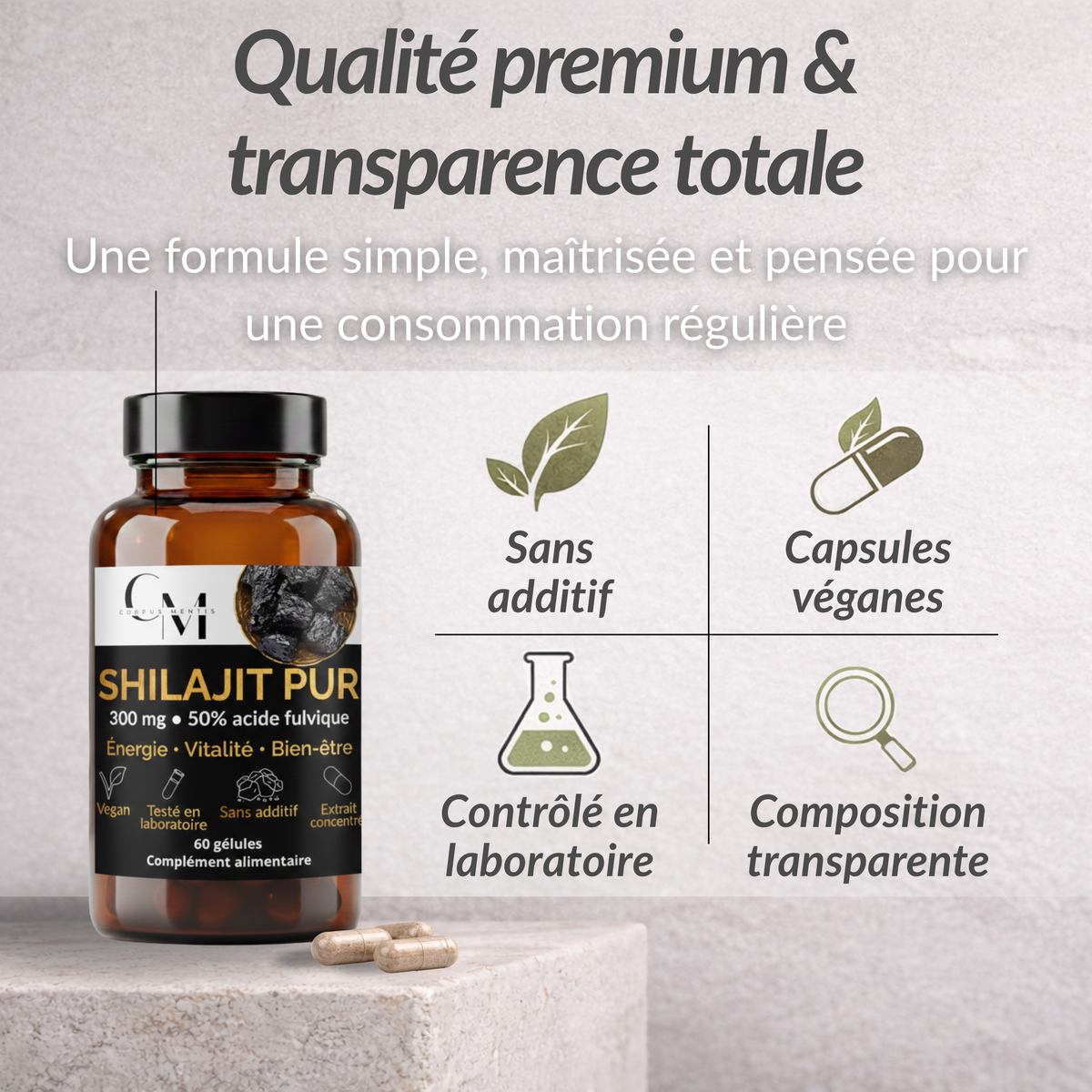 Shilajit Pur de l'Himalaya | Énergie, Vitalité & Focus | 60 Gélules Vegan — Corpus Mentis